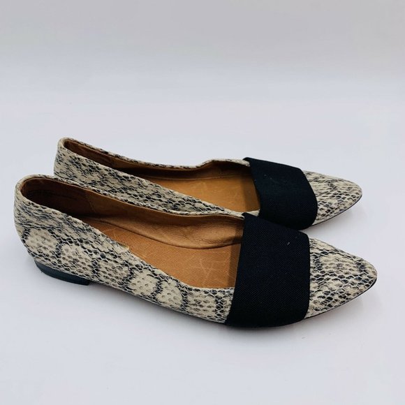 Halogen Flats Size 7.5 Womens Leather Pointy Toe Ballet Skimmer Snakeskin Print